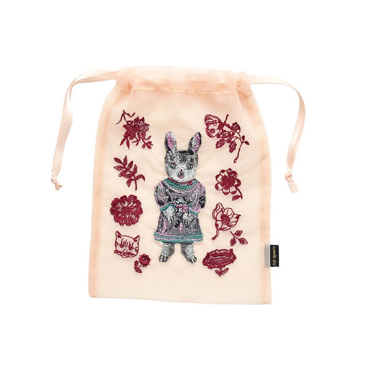 【Nathalie Lete】Organdy Drawstring pouch 刺繍巾着ポーチ
