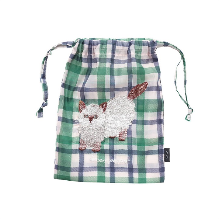 【松尾ミユキ】Sheer Drawstring pouch check back 巾着ポーチ