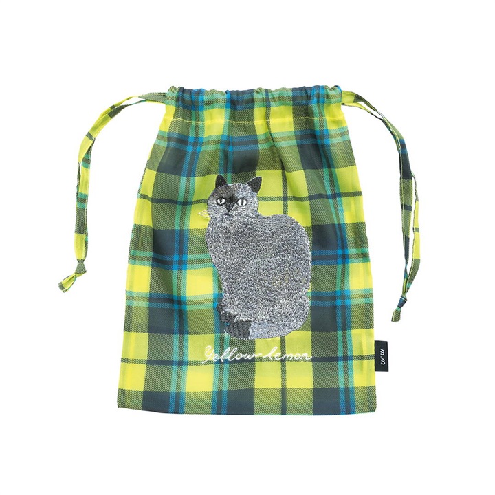 【松尾ミユキ】Sheer Drawstring pouch check back 巾着ポーチ