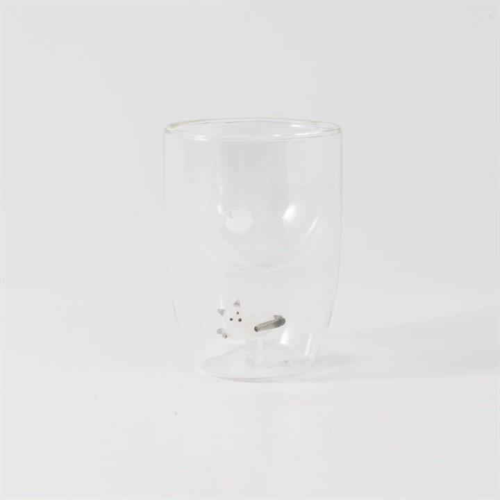 ダブルウォールグラス DOG&CAT(白猫)