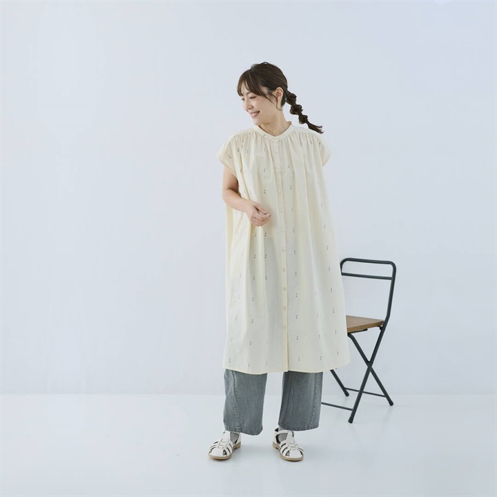 【Cloudnine】コットンジャガード前開きフレンチスリーブワンピース