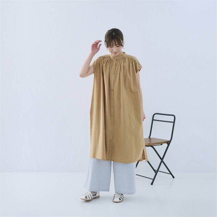 【Cloudnine】コットンジャガード前開きフレンチスリーブワンピース