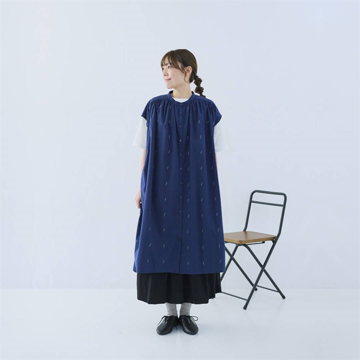 【Cloudnine】コットンジャガード前開きフレンチスリーブワンピース