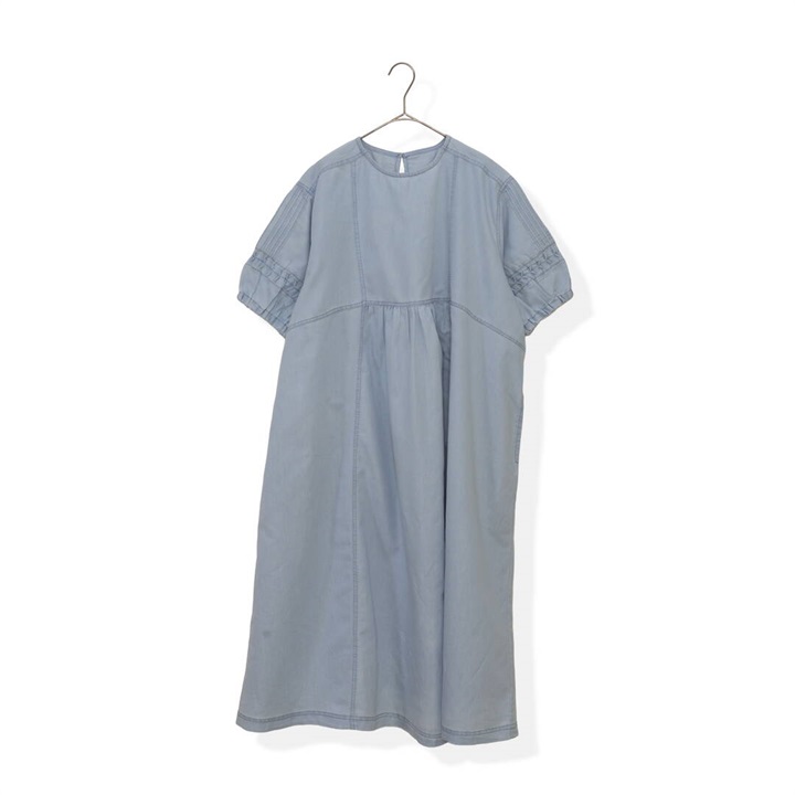 【Lupilien】4.5ozデニムスモック半袖ワンピース