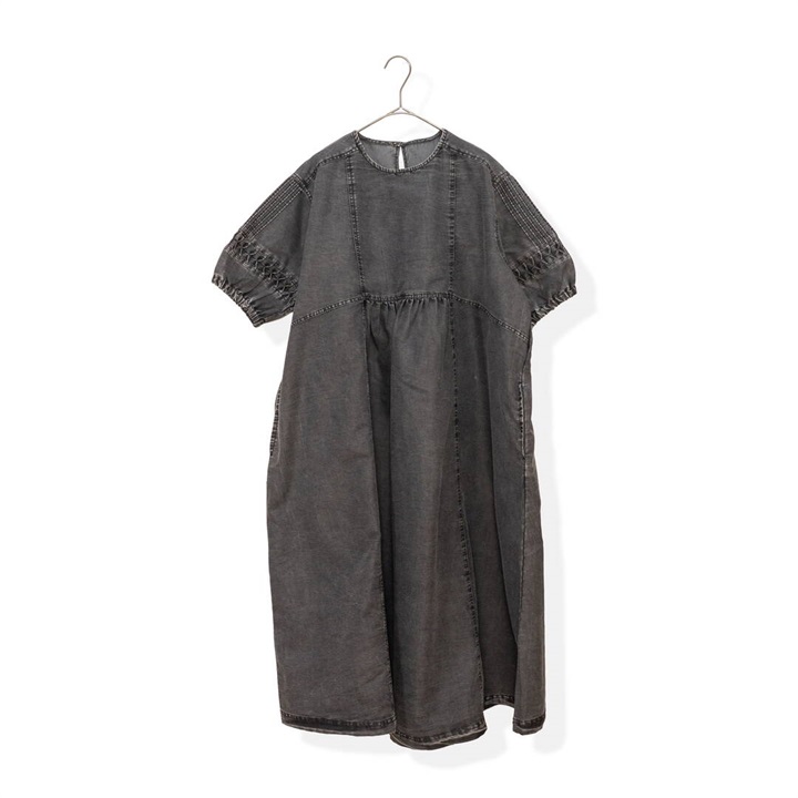 【Lupilien】4.5ozデニムスモック半袖ワンピース