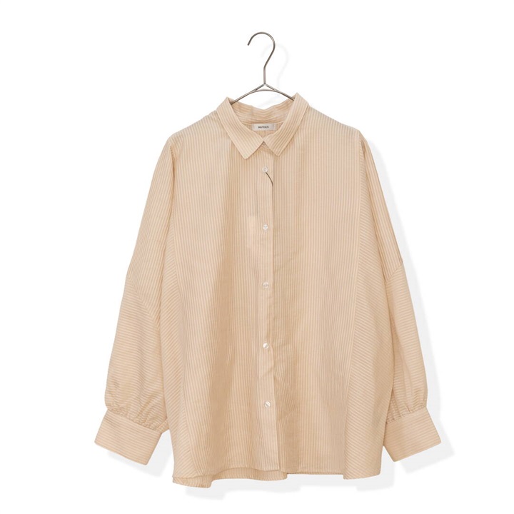 【MAFRAIS】長袖シャツ ドルマン シアー 前開き ドビーストライプ