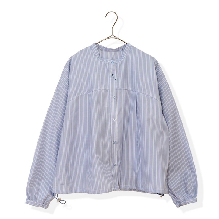 【le colis】ブロードストライプ 裾ドロスト 前開き 長袖シャツ