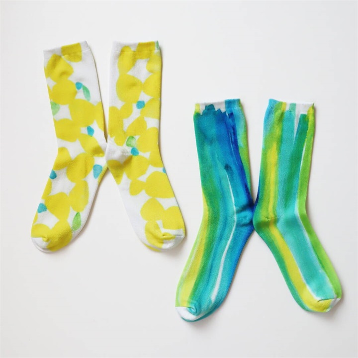 【KIVISDOU】レモンの風にのって プリントクルーソックス2P