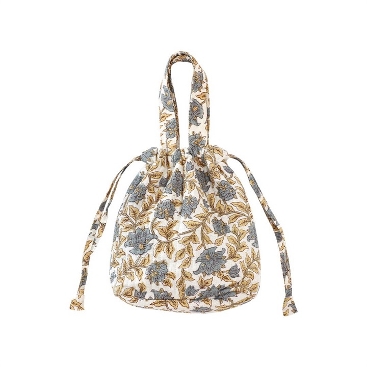 カリーノブロックプリント 保冷巾着バッグ