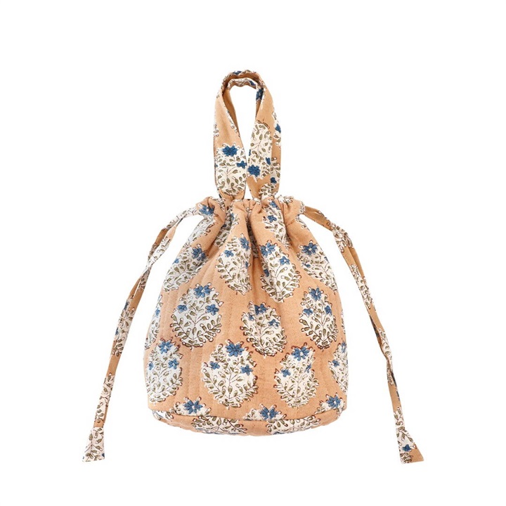 カリーノブロックプリント 保冷巾着バッグ