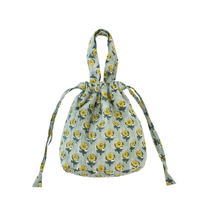 カリーノブロックプリント 保冷巾着バッグ