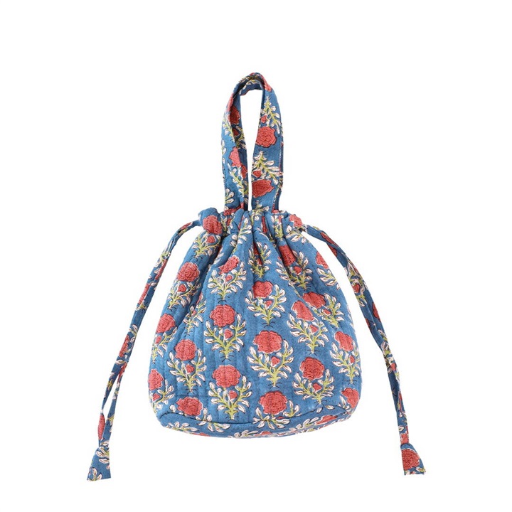 カリーノブロックプリント 保冷巾着バッグ