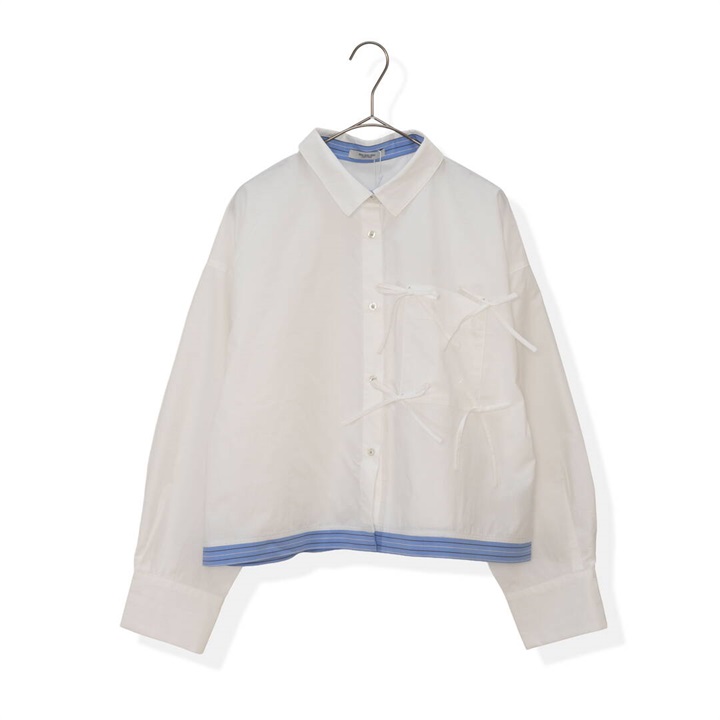 【POU DOU DOU】長袖シャツ ダブルヘムmany manyリボン 前開き(200 OFF WHITE)