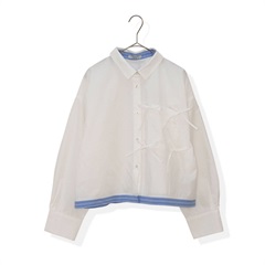 【POU DOU DOU】長袖シャツ ダブルヘムmany manyリボン 前開き(200 OFF WHITE)