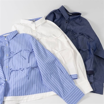 【POU DOU DOU】長袖シャツ ダブルヘムmany manyリボン 前開き