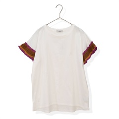【POU DOU DOU】半袖Tシャツ 配色ニットフリル袖(200 OFF WHITE)
