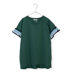 【POU DOU DOU】半袖Tシャツ 配色ニットフリル袖(360 GREEN)