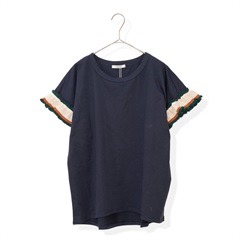 【POU DOU DOU】半袖Tシャツ 配色ニットフリル袖(375 NAVY)