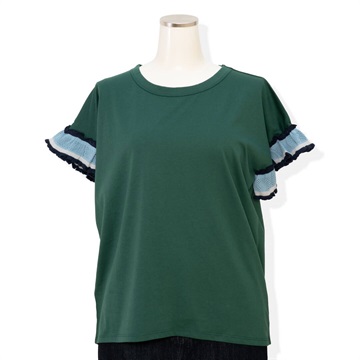 【POU DOU DOU】半袖Tシャツ 配色ニットフリル袖