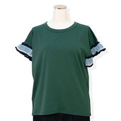 【POU DOU DOU】半袖Tシャツ 配色ニットフリル袖