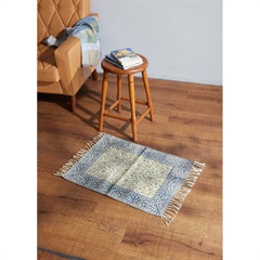 【People Tree】手織りブロックプリントラグマット(ネイビー)