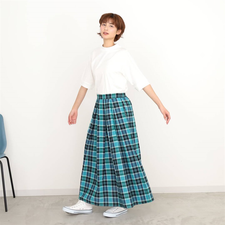 【＋borme】ギャザースカート タック入り マドラスチェック