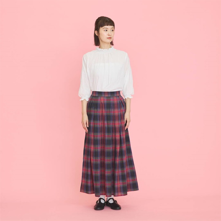 【＋borme】ギャザースカート タック入り マドラスチェック