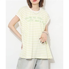 【Arinomama】フレンチスリーブTシャツ 天竺ボーダー タック入り(03LGR)