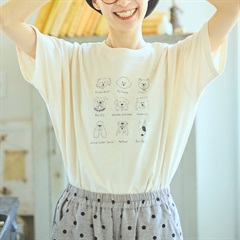 【Cloudnine】半袖Tシャツ 犬刺繍 UV加工 コットン天竺(02IVORY×NAVY)
