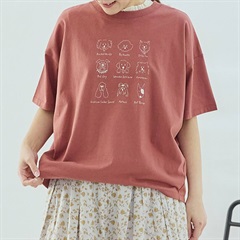 【Cloudnine】半袖Tシャツ 犬刺繍 UV加工 コットン天竺(20RED×IVORY)