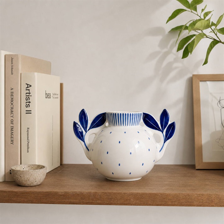 Blue フラワーベース Dot Vase Double Leaf