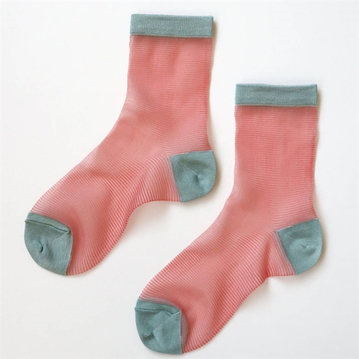【TAWARA】シースルー ボーダー ショートソックス(65 レッド)