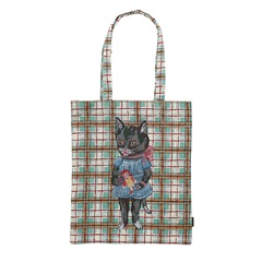 【Nathalie Lete】Rectangle tote Check トートバッグ(Black cat)