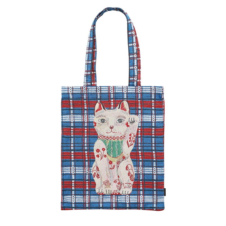 【Nathalie Lete】Rectangle tote Check トートバッグ(Lucky cat)