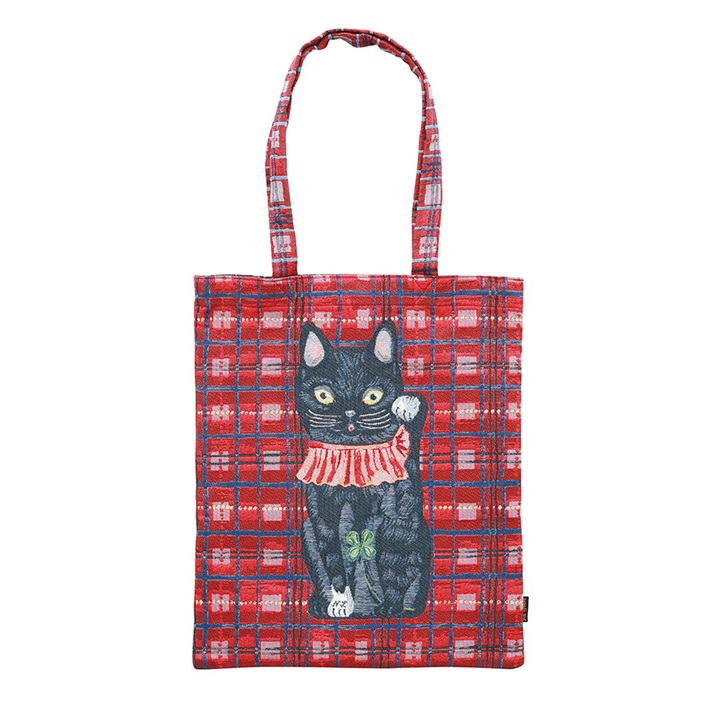 【Nathalie Lete】Rectangle tote Check トートバッグ(Lucky cat BK)