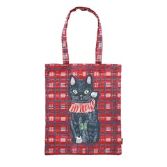 【Nathalie Lete】Rectangle tote Check トートバッグ(Lucky cat BK)