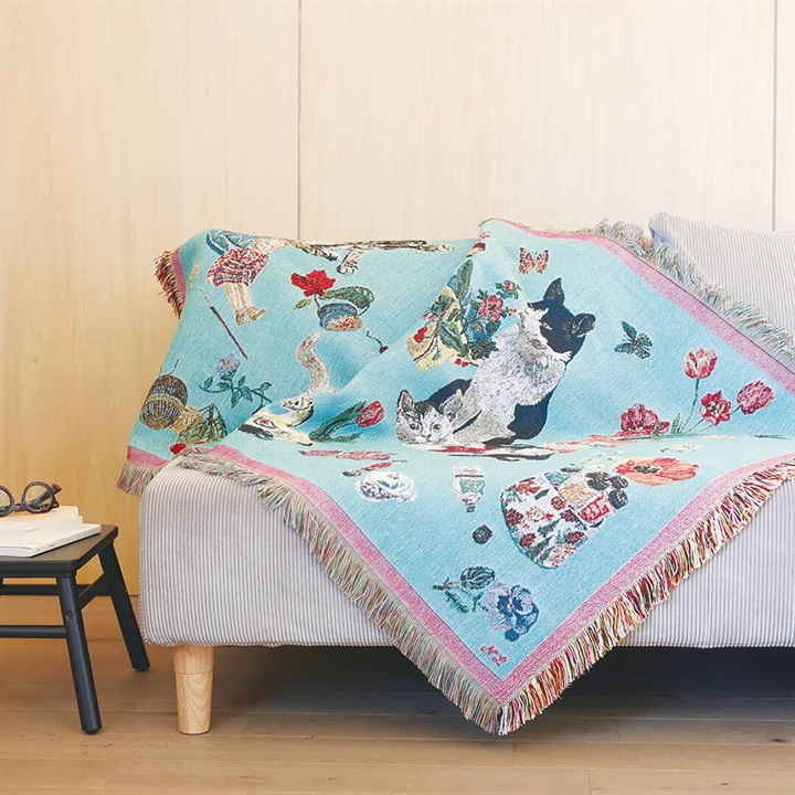 【Nathalie Lete】Tapestry Rug タペストリーラグ(Cats-Mint green)