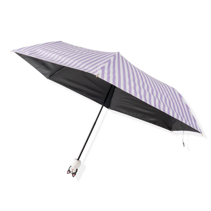 【ALCEDO】折りたたみ傘 晴雨兼用 ストライプ UVカット99.9％ UPF50＋ 木彫りアニマル(ライラック（フレンチブル）)