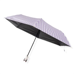 【ALCEDO】折りたたみ傘 晴雨兼用 ストライプ UVカット99.9％ UPF50＋ 木彫りアニマル(ライラック（フレンチブル）)