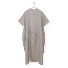 【YURK Geniet van】半袖リネンワンピース ドルマンギャザー 前開き(L.GRAY)
