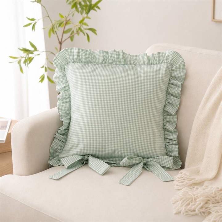 ＜数量限定＞海外直輸入品 クッションカバー 40×40cm GINGHAM CHECK FRILL