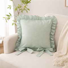 ＜数量限定＞海外直輸入品 クッションカバー 40×40cm GINGHAM CHECK FRILL(GREEN)