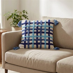 ＜数量限定＞海外直輸入品 クッションカバー 40×40cm BLUE CHECK(BLUE)