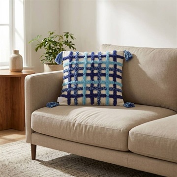 ＜数量限定＞海外直輸入品 クッションカバー 40×40cm BLUE CHECK