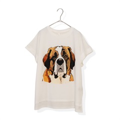 【Lupilien】半袖Tシャツ セントバーナードプリント 天竺 接触冷感(002 OFF WHITE)