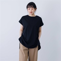 【PAGE ONE】半袖チュニック プレーティング天竺 布帛切替(07 BLACK)