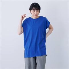 【PAGE ONE】半袖チュニック プレーティング天竺 布帛切替(80 BLUE)
