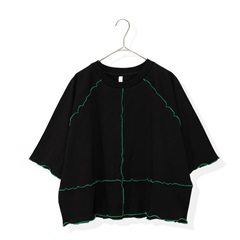 【Lupilien】半袖Tシャツ 配色メロウ 吸水速乾天竺(006 BLACK)