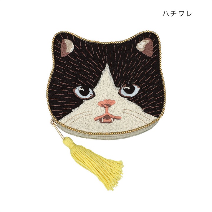 ビーズポーチ シェイプ ネコ(ハチワレ)