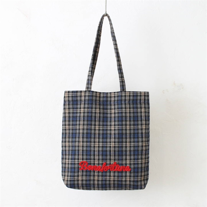 チェックトートバッグ ロゴサガラ刺繍